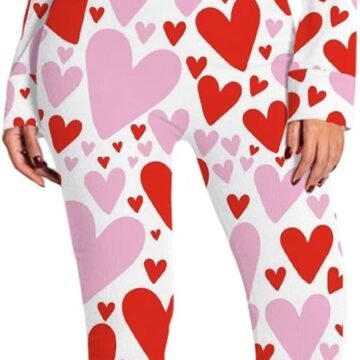 Women Printed Valentine's Day Pajama Jumpsuit Rompers Long Sleeve Button Down One Piece Sleepwear Holiday Family Pjs