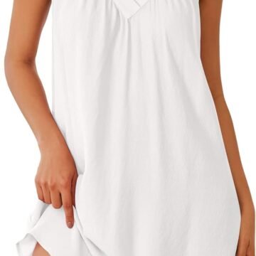 Nightgown for Women Sleeveless Sleepwear Lightweight Racerback Sleep Shirt Pleated V Neck Night Dress Short Chemise