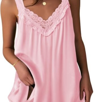Women's Satin Silk Nightgown V Neck Sexy Nightdress Tank Sleeveless Sleepshirt Lace Sleep Dress Nightwear S-XXXL