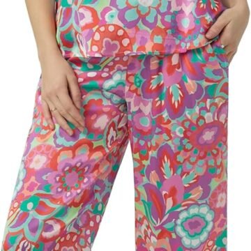 Women PJ Set, Soft Silk Cami Tank Crop Pant Lounge Set